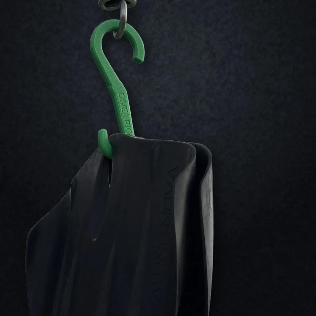 Black tech fins on a fin hook